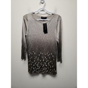 Jones New York Collection  Cardigan Glitter Brown Gold Silver 3/4 Sleeve New